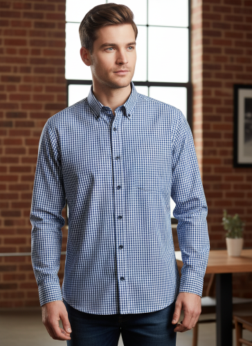 Granatowa koszula w drobną kratkę długi rękaw rozmiar 39.png