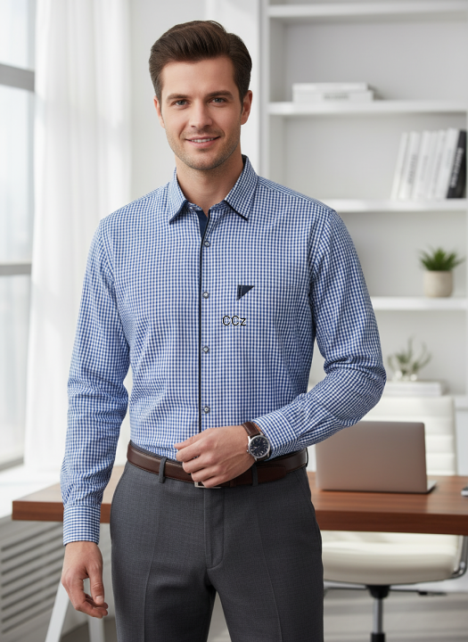 Niebieska koszula w drobną kratkę długi rękaw rozmiar 43.png