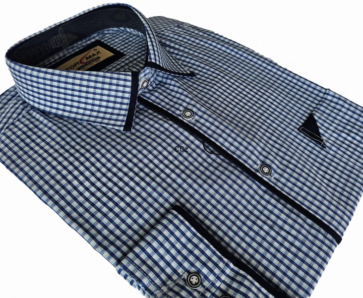 Niebieska koszula w drobną kratkę długi rękaw rozmiar 40 .jpeg