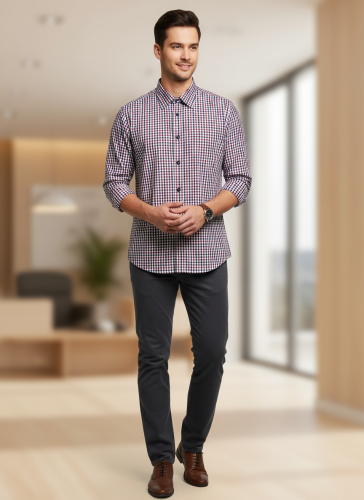 Czerwona koszula w drobną kratkę długi rękaw rozmiar 42.png