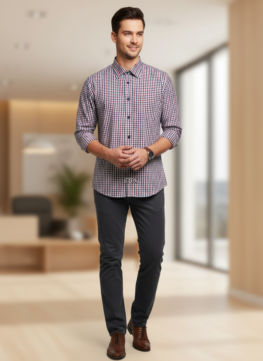 Czerwona koszula w drobną kratkę długi rękaw rozmiar 42.png