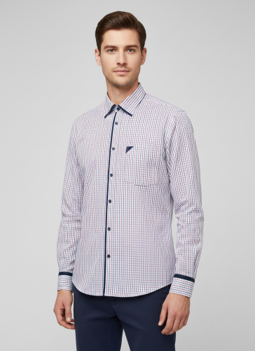 Biała koszula w drobną czerwoną kratkę długi rękaw rozm 39.png