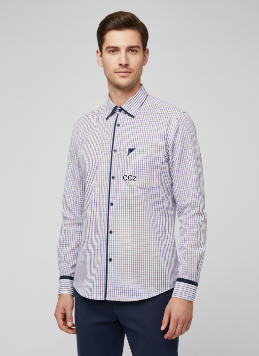 Biała koszula w drobną czerwoną kratkę długi rękaw rozm 39.png