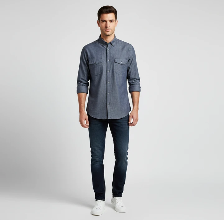 Szaro Niebieska koszula męska jeansowa długi rękaw dwie kieszenie 43.png