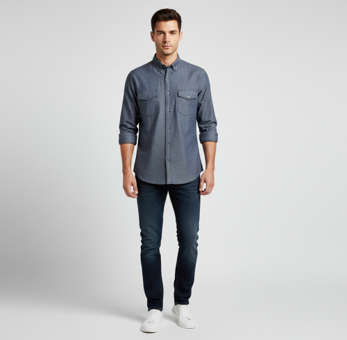 Szaro Niebieska koszula męska jeansowa długi rękaw dwie kieszenie 43.png