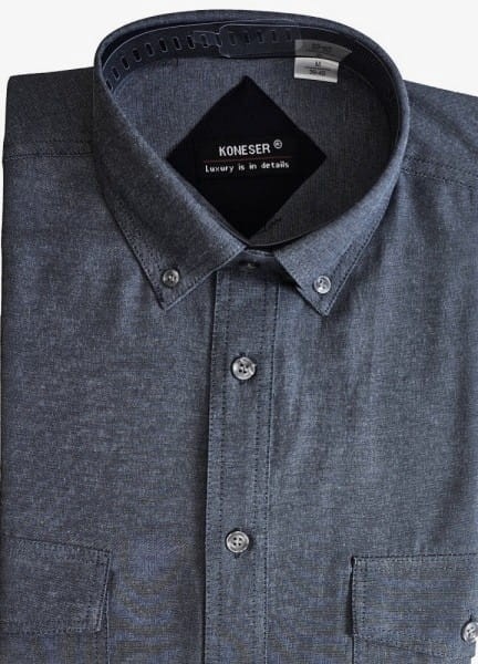 Grafitowa koszula męska jeansowa długi rękaw dwie kieszenie rozm 43.jpeg