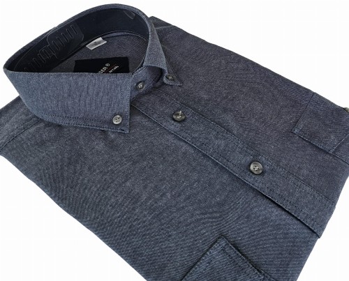 Grafitowa koszula męska jeansowa długi rękaw dwie kieszenie rozm 41.jpeg