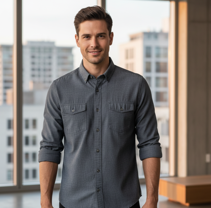 Grafitowa koszula męska jeansowa długi rękaw dwie kieszenie rozm 45.png