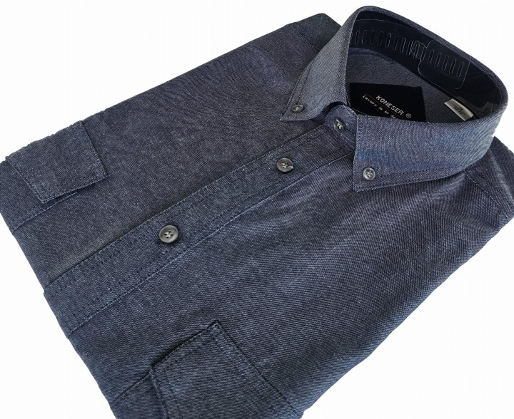 Grafitowa koszula męska jeansowa długi rękaw dwie kieszenie rozm 42.jpeg