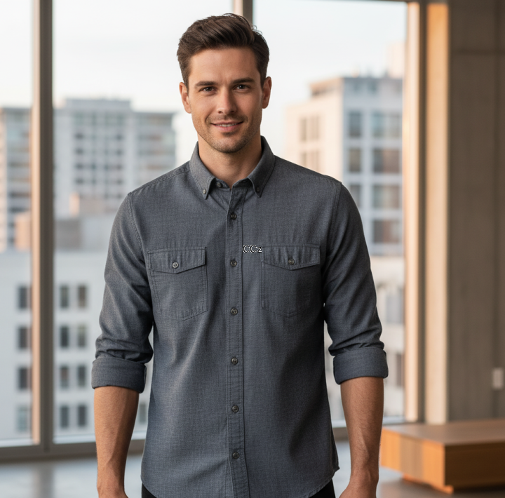 Grafitowa koszula męska jeansowa długi rękaw dwie kieszenie rozm 45.png