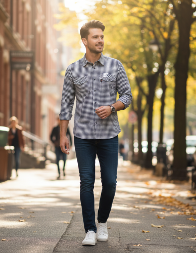 Bawełniana Modna Koszula Męska w Kratkę Elegancja na Co Dzień.png