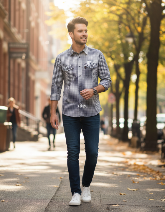 Bawełniana Modna Koszula Męska w Kratkę Elegancja na Co Dzień.png