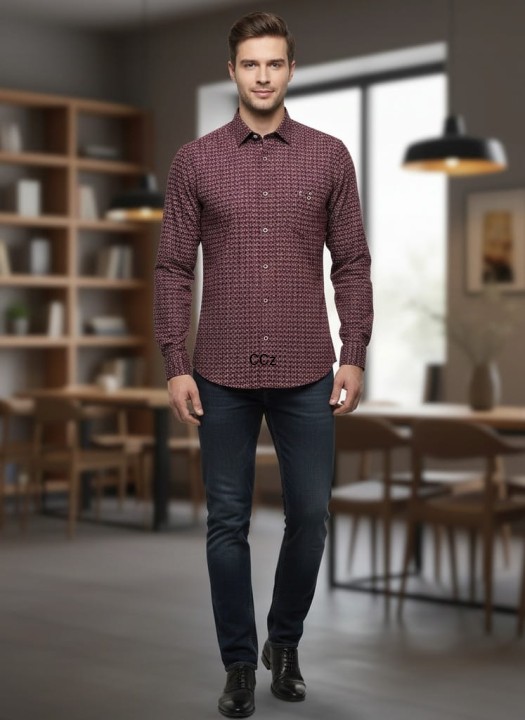 Stylowa Bordowa koszula męska w ładne białe wzory modny wybór roz 43/44 XXL