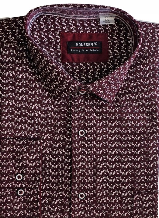 Stylowa Bordowa koszula męska w ładne białe wzory modny wybór roz 43/44 XXL