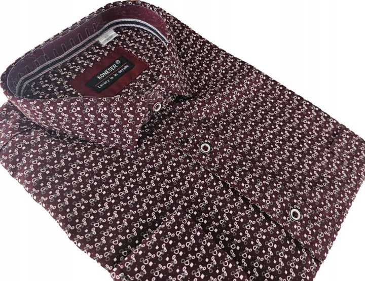 Stylowa Bordowa koszula męska w ładne białe wzory modny wybór roz 43/44 XXL