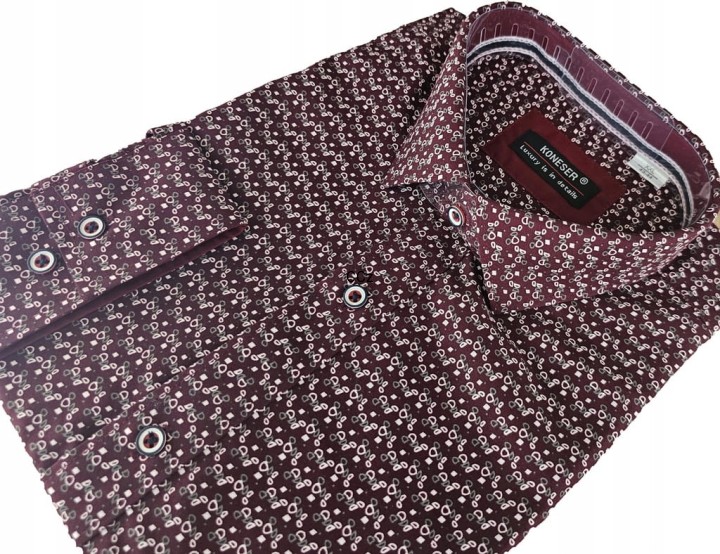 Stylowa Bordowa koszula męska w ładne białe wzory modny wybór roz 43/44 XXL
