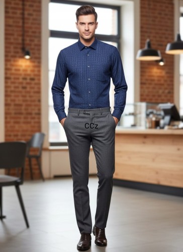 Garniturowa granatowa koszula męska ładne białe wzory modny wybór 42/43 XL