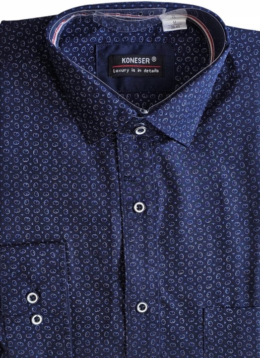 Garniturowa granatowa koszula męska w ładne białe wzory modny wybór 39/40 M