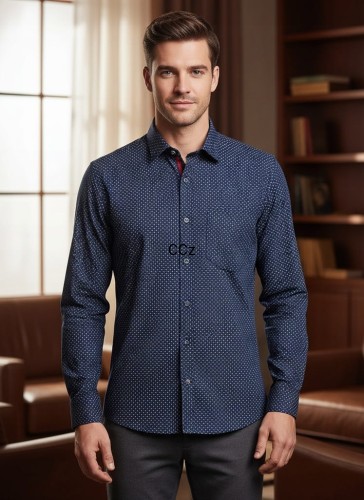Elegancka garniturowa granatowa koszula męska w wzory modny wybór 41/42 L