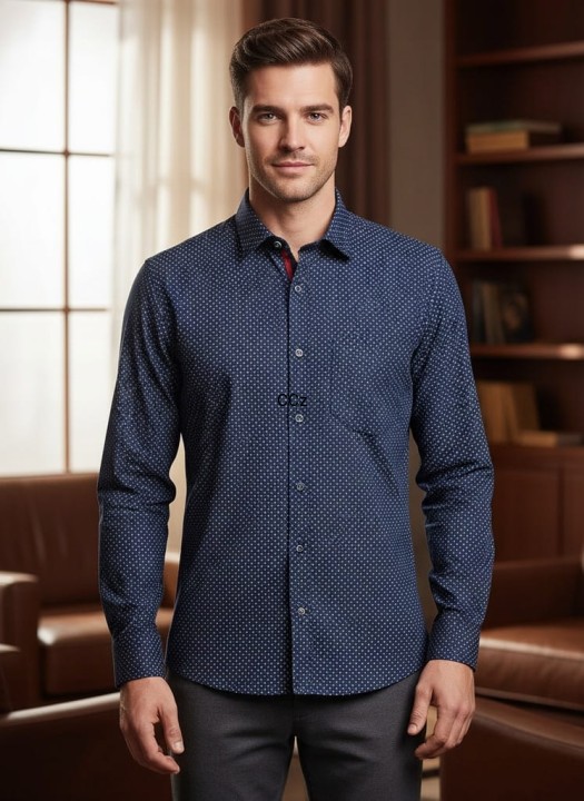 Elegancka garniturowa granatowa koszula męska w wzory modny wybór 41/42 L