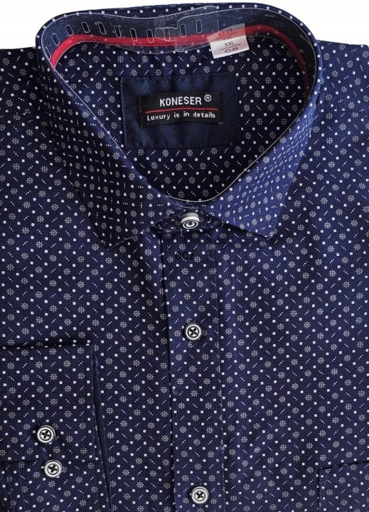 Elegancka garniturowa granatowa koszula męska w wzory modny wybór 41/42 L