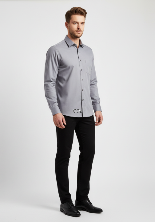 Gładka Szara Koszula Męska Wizytowa Must-Have w Szafie Mężczyzny.png