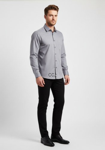 Gładka Szara Koszula Męska Wizytowa Must-Have w Szafie Mężczyzny.png