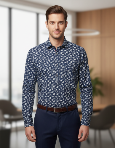 Stylowa granatowa koszula we wzorki rozmiar 39 – idealna na każdą okazję!.png