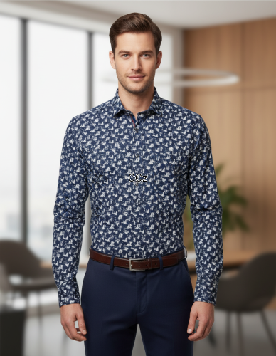 Stylowa granatowa koszula we wzorki rozmiar 39 – idealna na każdą okazję!.png