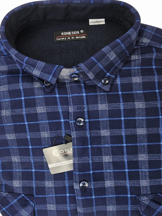 Granatowa Koszula z Grubego Polaru 2 kieszenie na patki i guziki 2.jpeg