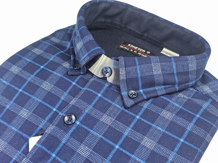 Granatowa Koszula z Grubego Polaru 2 kieszenie na patki i guziki1.jpeg