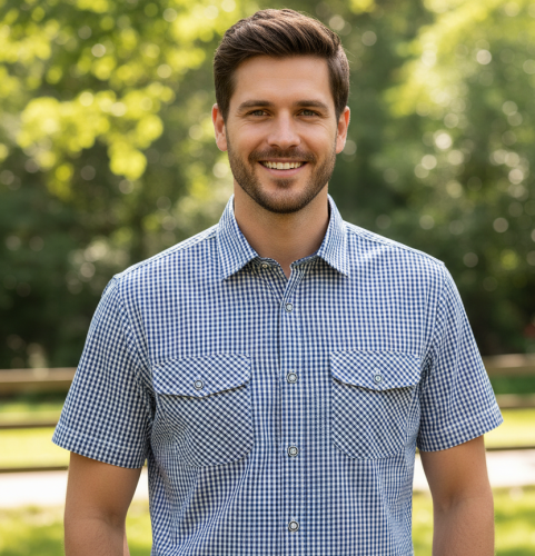 Koszula z Krótkim Rękawem kratka Niebieska Pepitka 100% Bawełna rozmiar 41.png