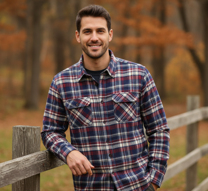 Bordowa Koszula flanelowa z 2 kieszeniami na patki i guziki rozmiar 41.png