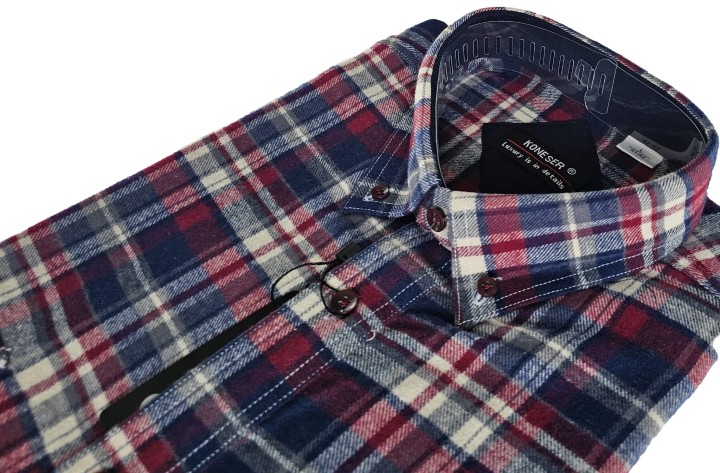 Bordowa Koszula flanelowa z 2 kieszeniami na patki i guziki rozmiar 43 .jpeg