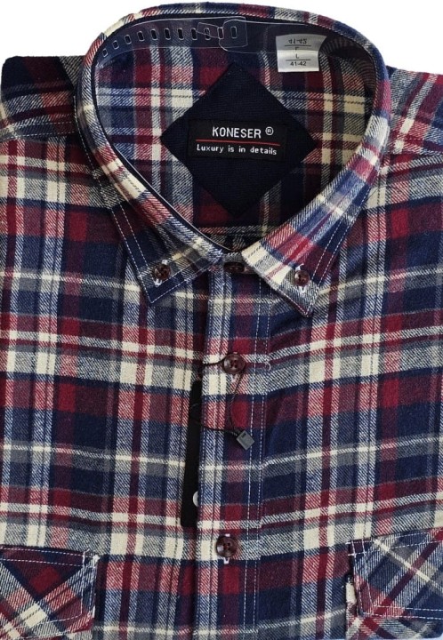 Bordowa Koszula flanelowa z 2 kieszeniami na patki i guziki rozmiar 45 3XL .jpeg