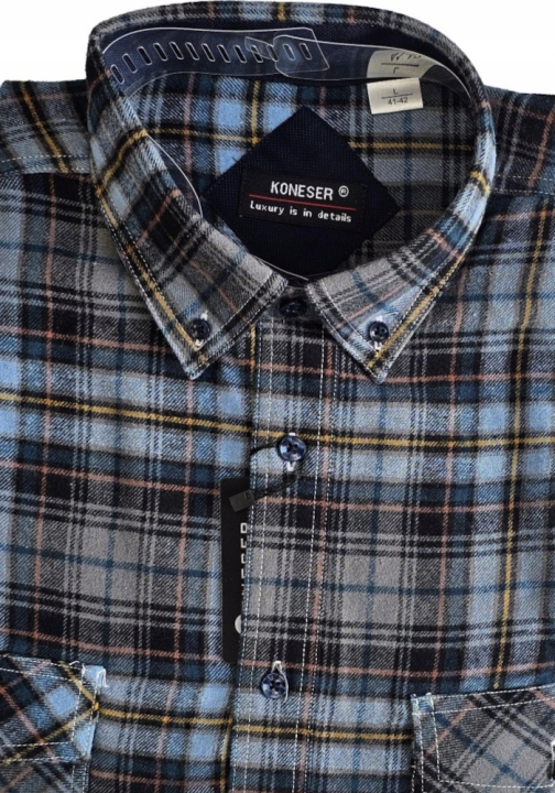 Szara Koszula flanelowa z 2 kieszeniami na patki i guziki.png