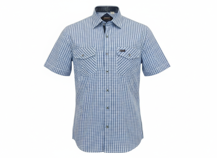 Męska Koszula Krótki Rękaw Kratka Bawełniana Letnia Casual.png