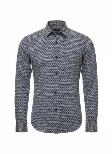 Elegancka Męska Koszula Slim Fit Długi Rękaw Wzór Kieszonka