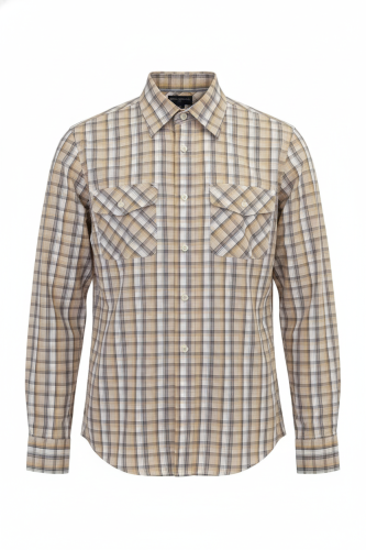 Casualowa Bawełniana Męska Młodzieżowa Koszula w beżową kratkę.png