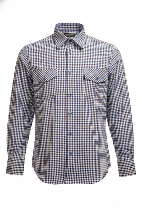 Koszula męska w kratę casual sportowa NOWOŚĆ! Brązowa drobna kratka .png