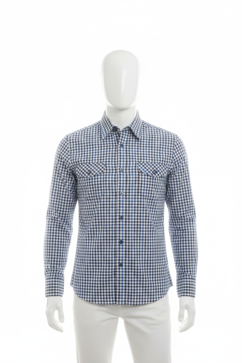 Koszula męska do pracy biznesowa elegancka klasyczna Niebieska w Kratkę .png